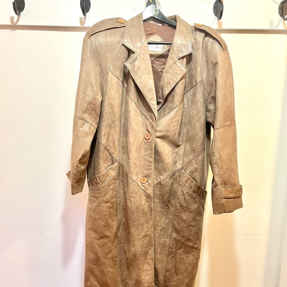 Vintage coat long brown leather trench coat Lisa Loren medium